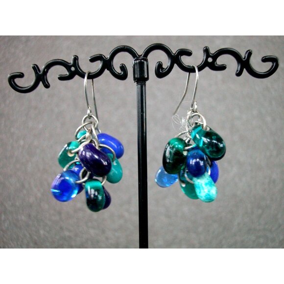 Five-Strand Blue & Turquoise Glass Bead Necklace Stretch Bracelet & Earrings - Picture 7 of 9